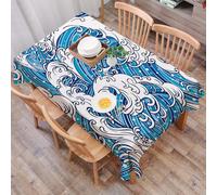 DALEXHM Table Cloth Wipe Clean Rectangular, wipeable tablecloths,Dining Table Cover for Kitchen Outdoor Garden Table,Seamless pattern of the great wave off Kanagawa. Japan sea waves ukiyo-e,54x72 in