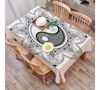 DALEXHM Table Cloth Wipe Clean Rectangular, wipeable tablecloths,Dining Table Cover for Kitchen Outdoor Garden Table,Ying Yang,Asian YIn Yang Characters for Movement and Harmony in Macro Cos,54x72 in