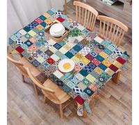 DALEXHM Table Cloth Wipe Clean Rectangular, wipeable tablecloths,Dining Table Cover for Kitchen Outdoor Garden Table,Moroccan, oriental pattern with patchwork ornament tiles in grid style. A,54x72 in