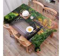 DALEXHM Table Cloth Wipe Clean Rectangular, wipeable tablecloths,Dining Table Cover for Kitchen Outdoor Garden Table,Nature, wooden bridge in Portland Japanese Garden Oregon in the park mist,54x72 in