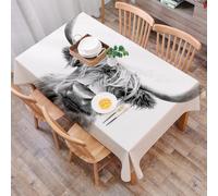 DALEXHM Table Cloth Wipe Clean Rectangular, wipeable tablecloths,Dining Table Cover for Kitchen Outdoor Garden Table,Scottish Highland Cattle on white background.,54x72 in