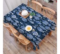DALEXHM Table Cloth Wipe Clean Rectangular, wipeable tablecloths,Dining Table Cover for Kitchen Outdoor Garden Table,Ocean,Sealife Marine Navy Image with Tropic Fish Moss Leave,54x72 in