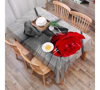DALEXHM Table Cloth Wipe Clean Rectangular, wipeable tablecloths,Dining Table Cover for Kitchen Outdoor Garden Table,bright red rose with black and white leaves lying on a weathered wooden b,54x72 in
