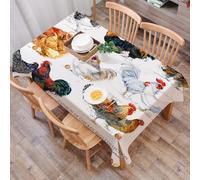 DALEXHM Table Cloth Wipe Clean Rectangular, wipeable tablecloths,Dining Table Cover for Kitchen Outdoor Garden Table,domestic farm birds hand drawn watercolor illustration. Hen. Rooster.,54x72 in