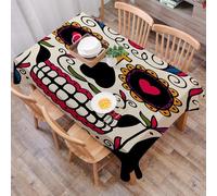 DALEXHM Table Cloth Wipe Clean Rectangular, wipeable tablecloths,Dining Table Cover for Kitchen Outdoor Garden Table,Floral ornamente head skull. Day of the dead,54x72 in