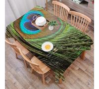 DALEXHM Table Cloth Wipe Clean Rectangular, wipeable tablecloths,Dining Table Cover for Kitchen Outdoor Garden Table,Peacock feathers, its blue, green and brown feathers, showcase their intr,54x72 in