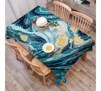 DALEXHM Table Cloth Wipe Clean Rectangular, wipeable tablecloths,Dining Table Cover for Kitchen Outdoor Garden Table,Marble Abstract Ripples Ocean Blue Swirls Teal Agate Natural Luxury Gold,54x72 in