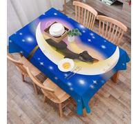 DALEXHM Table Cloth Wipe Clean Rectangular, wipeable tablecloths,Dining Table Cover for Kitchen Outdoor Garden Table,cat, a cat sleeping on the moon, surrounded by twinkling stars and soft c,54x72 in