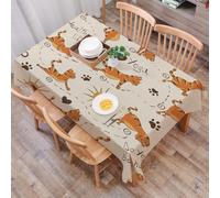DALEXHM Table Cloth Wipe Clean Rectangular, wipeable tablecloths,Dining Table Cover for Kitchen Outdoor Garden Table,Cat yoga theme, various cats practicing yoga repetitive patterns, and sun,54x72 in