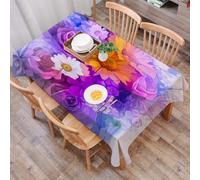 DALEXHM Table Cloth Wipe Clean Rectangular, wipeable tablecloths,Dining Table Cover for Kitchen Outdoor Garden Table,Bouquet art, a series of mixed roses, daisies and other flowers on purple,54x72 in