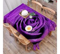 DALEXHM Table Cloth Wipe Clean Rectangular, wipeable tablecloths,Dining Table Cover for Kitchen Outdoor Garden Table,beautiful purple rose detail whit water drops,54x72 in