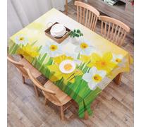 DALEXHM Table Cloth Wipe Clean Rectangular, wipeable tablecloths,Dining Table Cover for Kitchen Outdoor Garden Table,Daffodils bloom in the lush green grass, illuminated by the glittering su,54x72 in