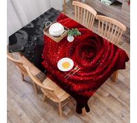 DALEXHM Table Cloth Wipe Clean Rectangular, wipeable tablecloths,Dining Table Cover for Kitchen Outdoor Garden Table,beautiful red rose with water droplets over black background,54x72 in