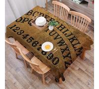DALEXHM Table Cloth Wipe Clean Rectangular, wipeable tablecloths,Dining Table Cover for Kitchen Outdoor Garden Table,Planchette of Ouija Board on wooden texture. Poster with game of ghosts.,54x72 in