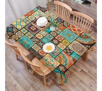 DALEXHM Table Cloth Wipe Clean Rectangular, wipeable tablecloths,Dining Table Cover for Kitchen Outdoor Garden Table,Seamless colorful patchwork tile with Islam Arabic Indian ottoman motifs.,54x72 in