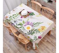 DALEXHM Table Cloth Wipe Clean Rectangular, wipeable tablecloths,Dining Table Cover for Kitchen Outdoor Garden Table,Wildflowers green wild plants and flying butterfly floral seamless patter,54x72 in
