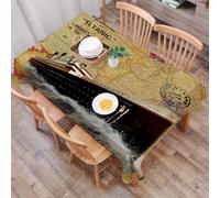 DALEXHM Table Cloth Wipe Clean Rectangular, wipeable tablecloths,Dining Table Cover for Kitchen Outdoor Garden Table,Titanic retro map，The largest ship on the antique map of Titanic，Titanic,54x72 in