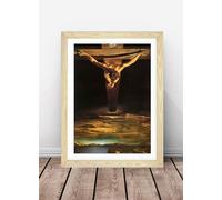 Dali Christ On The Cross Framed Wall Art Picture Print - A3 - Light Oak Frame