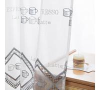 Daliena Net Curtain Kitchen Coffee Motifs Embroidered Bistro Curtain with Perforated Strip Kitchen Curtain Small Window Curtains Transparent for Living Room Cafés Stores Grey (W x H 200 x 80 cm) 1