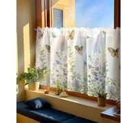 Daliena Short Curtain with Flowers Butterflies Panel Curtains Country House Style Kitchen Curtains Semi-Transparent Cafe Curtain Window Curtain with Prints (W x H 120 x 60 cm) White 1 Piece