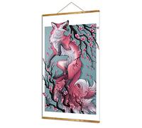 DALIHEBO Japanese Decor Wall Art - Fox And Sakura retro Poster Canvas Wall Art - For Living Room Bedroom Office Restaurant Magnetic Scroll Wooden Frame (16x27inch) Can Be Hung