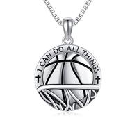 DALINLOVE Basketball Necklace 925 Sterling Silver Never Give Up I Can Do All Things Pendant Basketball Sport Jewelry Gifts for Men Basketball Lovers
