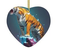 Dali's Melting Tiger Printed Ceramic Christmas Ornament - 2.9-inch, perfect for windowsills, fireplaces, and living rooms. Holiday home decor.