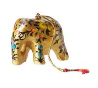 Dalit Hand Painted Floral Kashmiri Elephant Decoration - Gold Floral