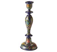 Dalit Hand Painted Wooden Floral Kashmiri Candle Stick - Dark Blue