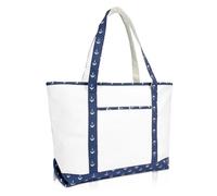 DALIX 23" Premium 24 oz. Cotton Canvas Shopping Tote Bag, Navy Blue Anchor, 23' x 14' 7' (length width height)
