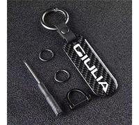 DaLizA Car Key Chain, for Alfa Romeo Giulia Key Ring Carbon Fiber Keychain Rotating Horseshoe Rings Anti-lost Buckle With Logo Accessories,Black Style-A