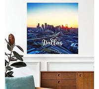 Dallas Downtown Cityscape Wall Stickers Texas USA Mural Travel Country City Souvenir Wall Art Removable Poster Vinyl Decals for Girl Boy Bedroom Living Room Office 28 inch