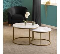 Seconique Dallas Marble and Gold Effect Round Nest of Tables Set of 2 - Size: 74 x 74 x 47cm - White - Wilko