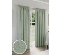 Dallas Green 100% Blackout, Thermal, Linen Look Pair of Pencil Pleat Curtains Enhanced Living Green 117cm width x 137cm drop