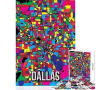 Dallas Pop Art City Map Puzzles for Teenagers 1000 Piece Support Memory Strength And Retention Gentle Calm Leisure Activity (38X26cm)