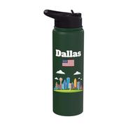 Dallas Souvenir Skyline Lover Texas Trip American Flag Stainless Steel Insulated Water Bottle