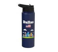 Dallas Souvenir Skyline Lover Texas Trip American Flag Stainless Steel Insulated Water Bottle