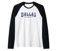 Dallas Texas Classic Blue Vintage Distressed Style Weathered Raglan Baseball Tee