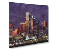 Dallas Texas Skyline at Dusk Canvas Print | Gallery Wrapped 30mm Frame Wall Art | 20x20 inches | Ready to Hang | Modern Cityscape Picture | Living Room Bedroom Lounge Office