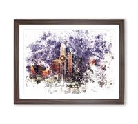 Dallas Texas Skyline At Dusk Watercolour Modern Framed Print | A2 Walnut Framed Wall Art | Ready to Hang | Modern Cityscape Picture | Living Room Bedroom Lounge Office