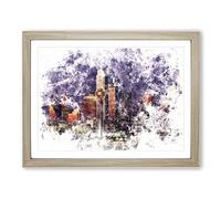 Dallas Texas Skyline At Dusk Watercolour Modern Framed Print | A3 Oak Framed Wall Art | Ready to Hang | Modern Cityscape Picture | Living Room Bedroom Lounge Office