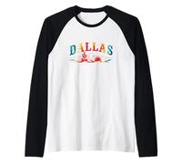 Dallas Texas Vintage Western Striped Desert Landscape Sunset Raglan Baseball Tee