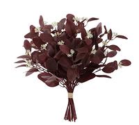 Dallisten 20" Silk Artificial Eucalyptus Stems, 12 Pcs Fake Eucalyptus Stem with Leaves Berries, Greenery Plants Floral Decorations for Wedding Party Home Flowers Arrangement Boho Decor (Burgundy)