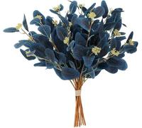 dallisten 20" Silk Artificial Eucalyptus Stems, 12Pcs Fake Eucalyptus Stem with Leaves Berries, Greenery Plants Floral Decorations for Wedding Party Flower Arrangement Home Decor (Navy Blue)