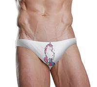 Dallonan Men Swim Brief Bikini White Unicorn Farting Rainbow Beach Bikini for Men Swim Underwear 3X-Large
