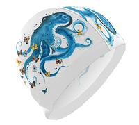 Dallonan Swimming Cap Octopus Butterfly Blue Unisex Adult Swim Cap Polyester