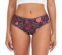 Dallonan Women's Underwear Brief Breathable Soft Knickers Valentines Day Heart Word Black S