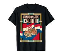 Dalmatian Coast Croatia Flag Coastal Town Travel Art T-Shirt