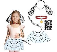 Dalmatian Costume Kids Girls, Spotted Dog Costume Set Tutu Skirt Toddlers with Dalmatian Ears Headband Tail Face Sticker Bow Tie Animal Fancy Dress Up for World Book Day Halloween Cosplay