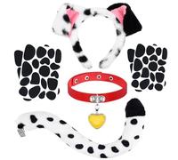 Dalmatian Dog Costume Accessories Set Include Dalmatian Dog Ears Headband Red Heart Choker Sticks Puppy Dog Tail for World Book Cosplay Party Supplies (Style2)